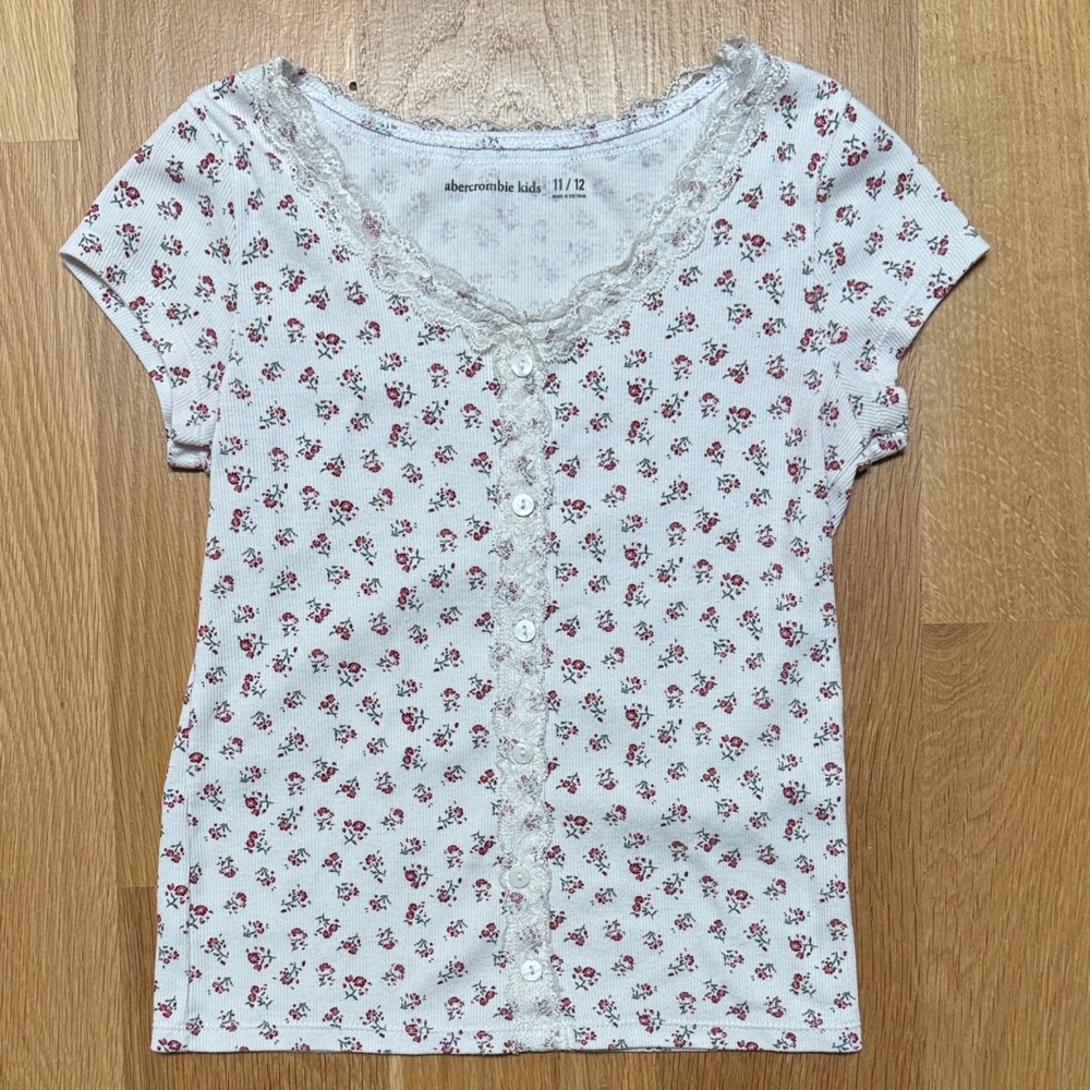 Abercrombie Kids White and Red Floral Button Down Shirt